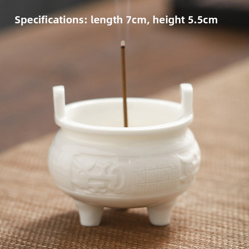 zensoullab Chinese Style Mini Ceramic Incense Burner Tea Room Home Worship Three-legged Incense Burner Portable Incense Holder Incense Ceremony Zen Small Ornament