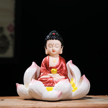 zensoullab Ceramic Peace Lotus Buddha Statue Guanyin Bodhisattva Living Room Chinese Style Entrance Creative Home Decoration Ornament