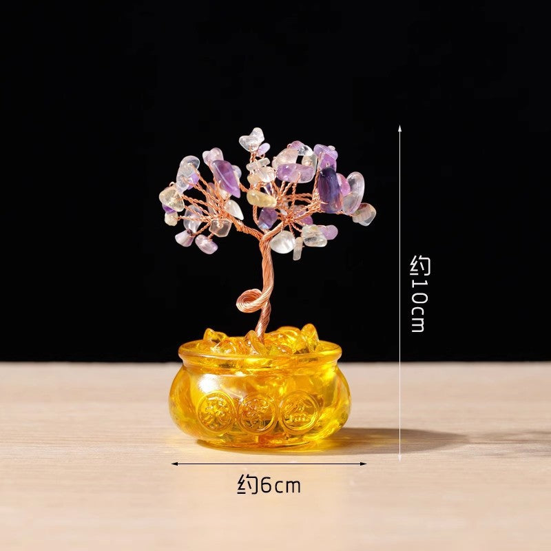 zensoullab Natural Yellow Crystal Money Tree Ornament Amethyst Wealth-Attracting Treasure Bowl Office Desk Decoration