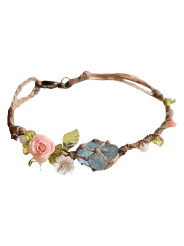 zensoullab Rose Aquamarine Handmade Woven Raw Stone Bracelet Crystal Net Pocket Bracelet