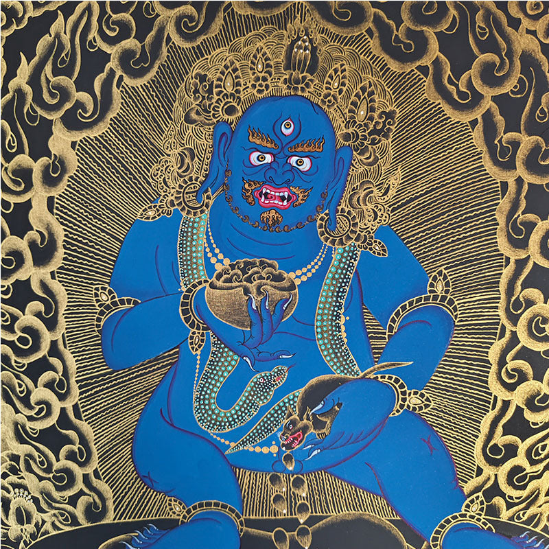zensoullab Nepal Hand-painted Black God of Wealth Thangka Yellow God of Wealth Manjushri White Tara Samantabhadra Green Tara Black Thangka Entrance Hanging Painting