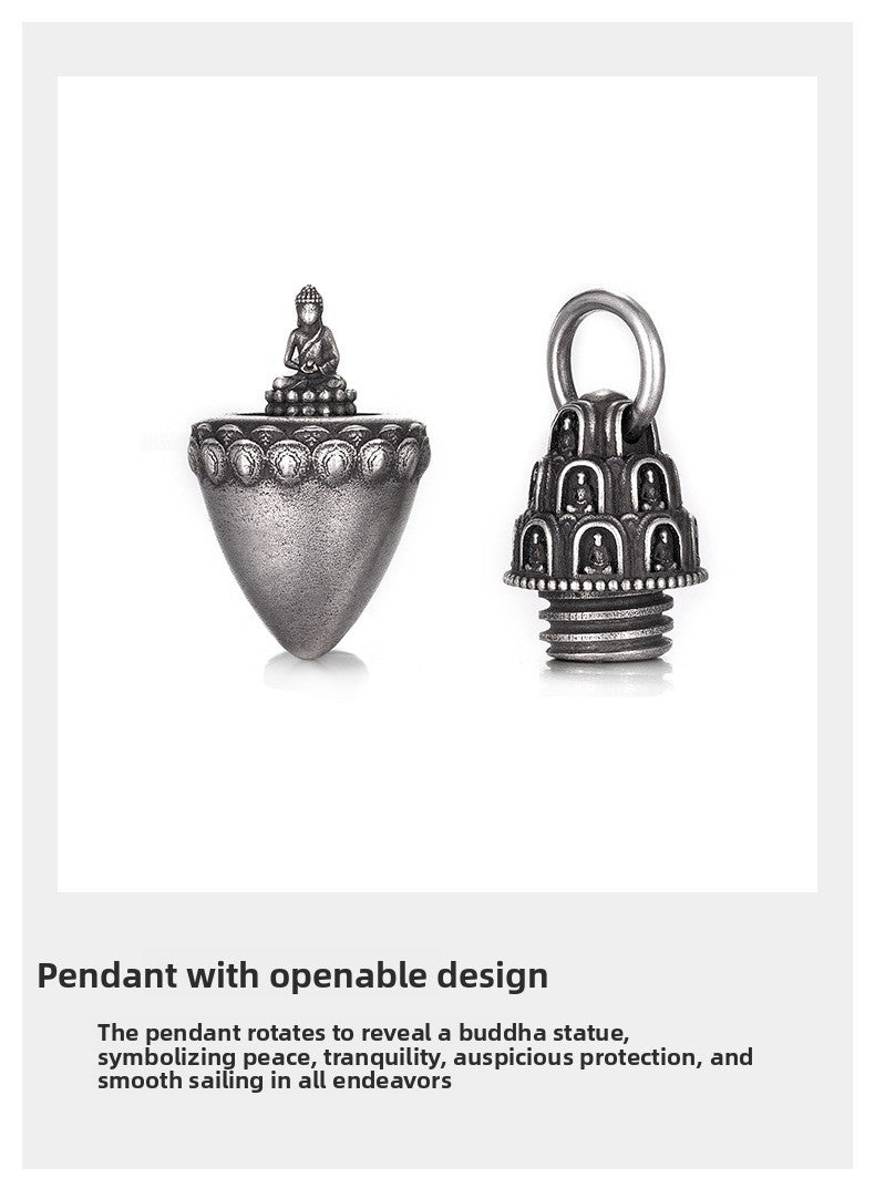 zensoullab Buddha Pagoda Pendant Thai Silver Unisex Tibetan Chinese Style Retro Hanging Pendant Tibetan Style Protective Buddha Pendant