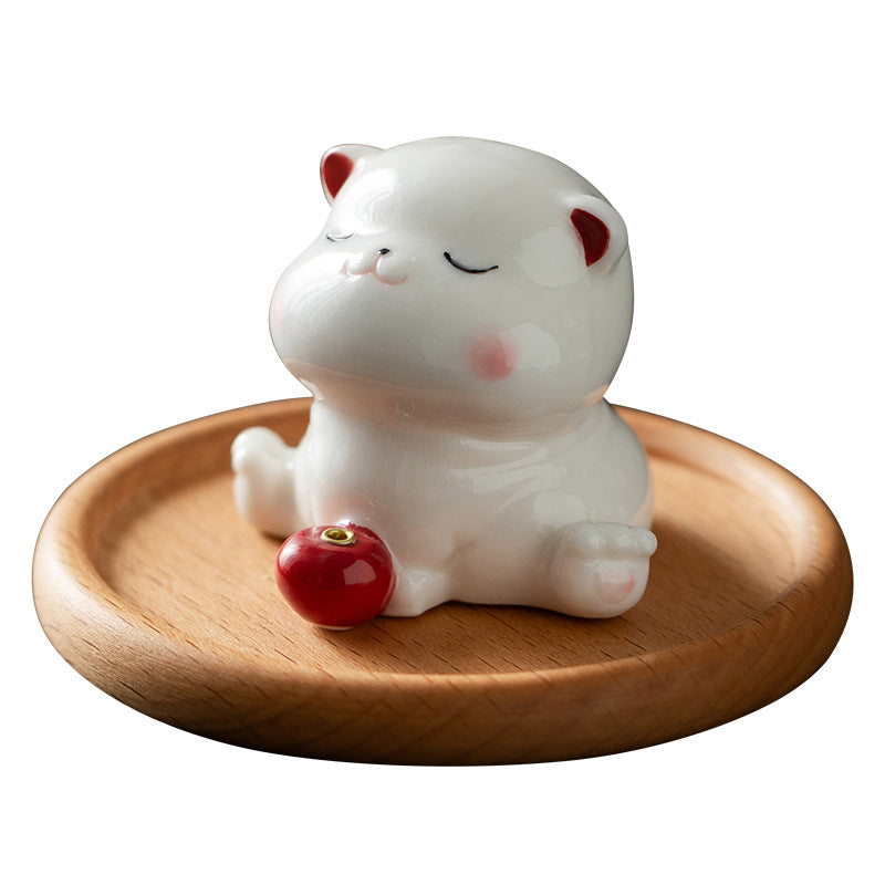 zensoullab Creative Ceramic Cute Little Cat Incense Holder Incense Tray Home Indoor Sandalwood Agarwood Incense Burner Incense Holder Ornament