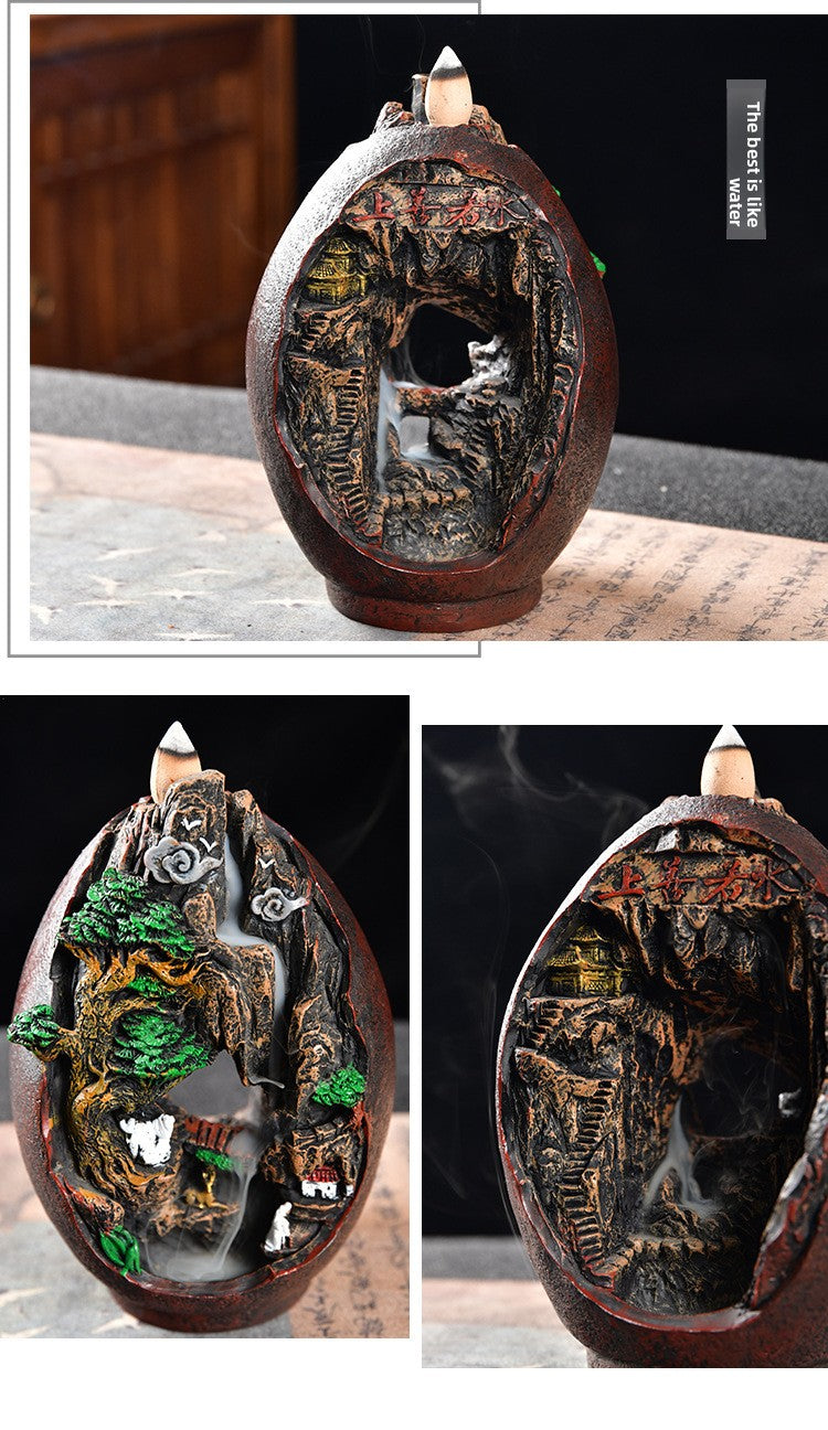 zensoullab Creative Resin Large Great Wall Backflow Incense Burner Home Decor Craft Ornament Incense Holder Incense Seat Backflow Aromatherapy Burner