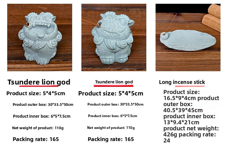 zensoullab Chinese Style Stone Lion Incense Holder Indoor Incense Stick Sandalwood Agarwood Small Incense Tray Creative Festive Tea Ceremony Desktop Ornament