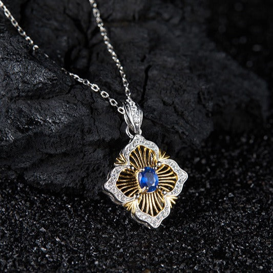 zensoullab Colorful Treasure Collarbone Chain S925 Sterling Silver Inlaid with Natural Sapphire Necklace for Women Light Luxury