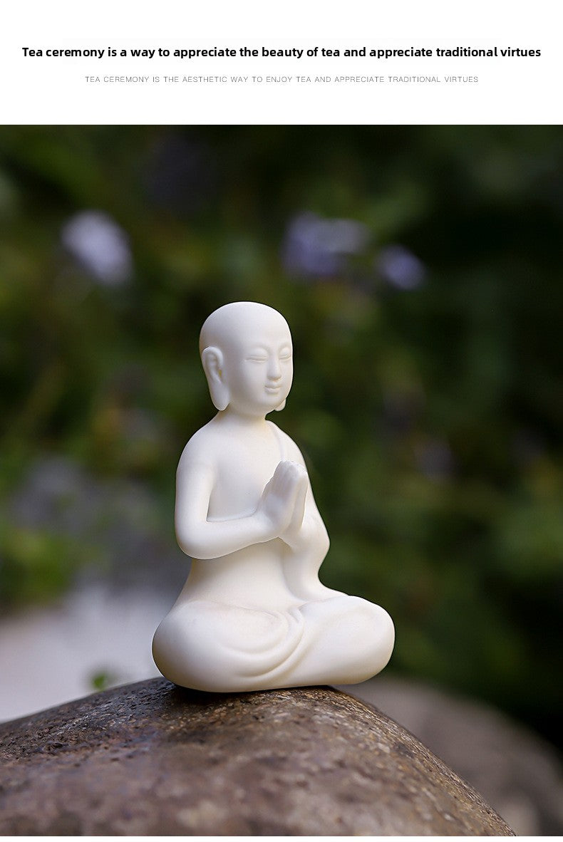 zensoullab Premium Ceramic Little Monk Tea Pet Tea Ceremony Accessories White Porcelain Little Novice Tea Table Tea Room Decoration Zen Decoration Ornament