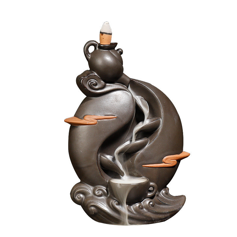 zensoullab New Teapot Smoke Backflow Incense Burner Large Ceramic Ornamental Incense Burner Home Decor Craft