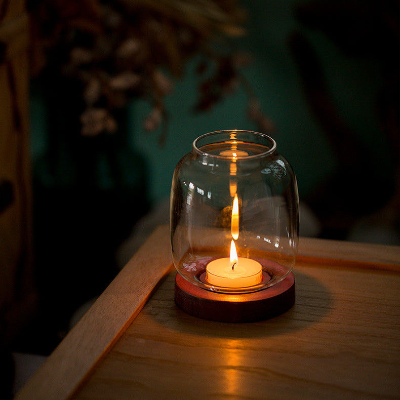 zensoullab Glass Candle Holder Ornament Home Chinese Style Aromatherapy Wax Wind Cover Vintage Special Electronic Small Candle Light Romantic Zen Light Luxury