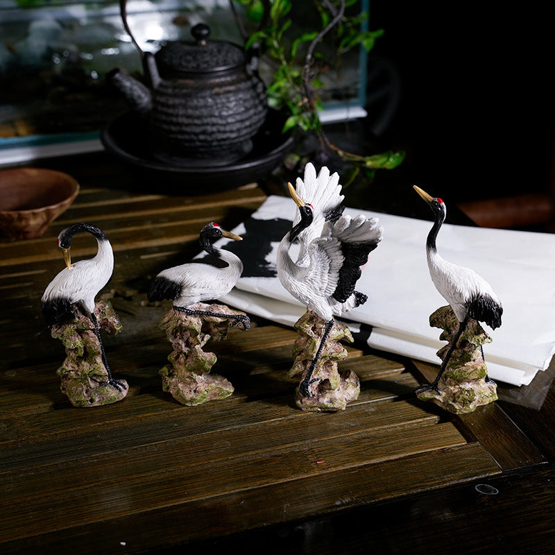 zensoullab Little White Crane Ornament Rockery Fish Tank Bonsai Landscape Decoration Crane Small Ornament Zen Living Room Flying Crane Decoration