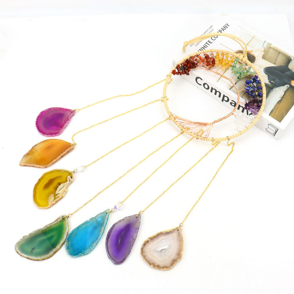 zensoullab Handmade Wire Wrapped Crystal Gravel Dream Catcher Tree of Life Natural Agate Wind Chime Pendant Birthday Gift Ornament