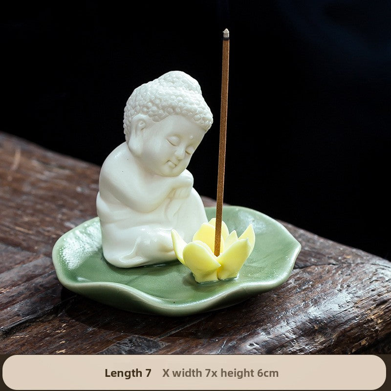 zensoullab Creative Home Decor Incense Holder Incense Tray Incense Stand Lotus Leaf Ceramic Incense Stick Holder Three Saints Home Living Room Tea Room Incense Burner