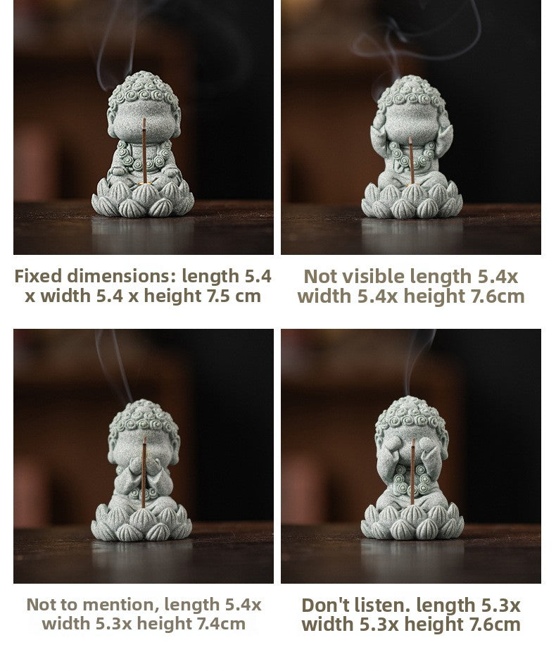 zensoullab Zen Style Chinese Qingsha Cultural Creative Four Small Buddha Incense Holder Incense Stand Incense Tray Tea Pet Living Room Indoor Tea Ceremony Aromatherapy Burner