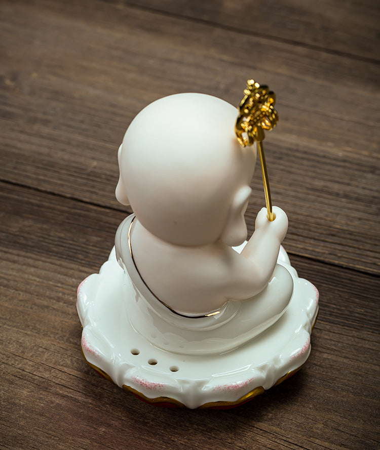 zensoullab Ceramic Small Ornaments Sitting Lotus Western Three Saints Statue Amitabha Buddha Guanyin Mahasthamaprapta Bodhisattva Buddha Statue Living Room Home Use