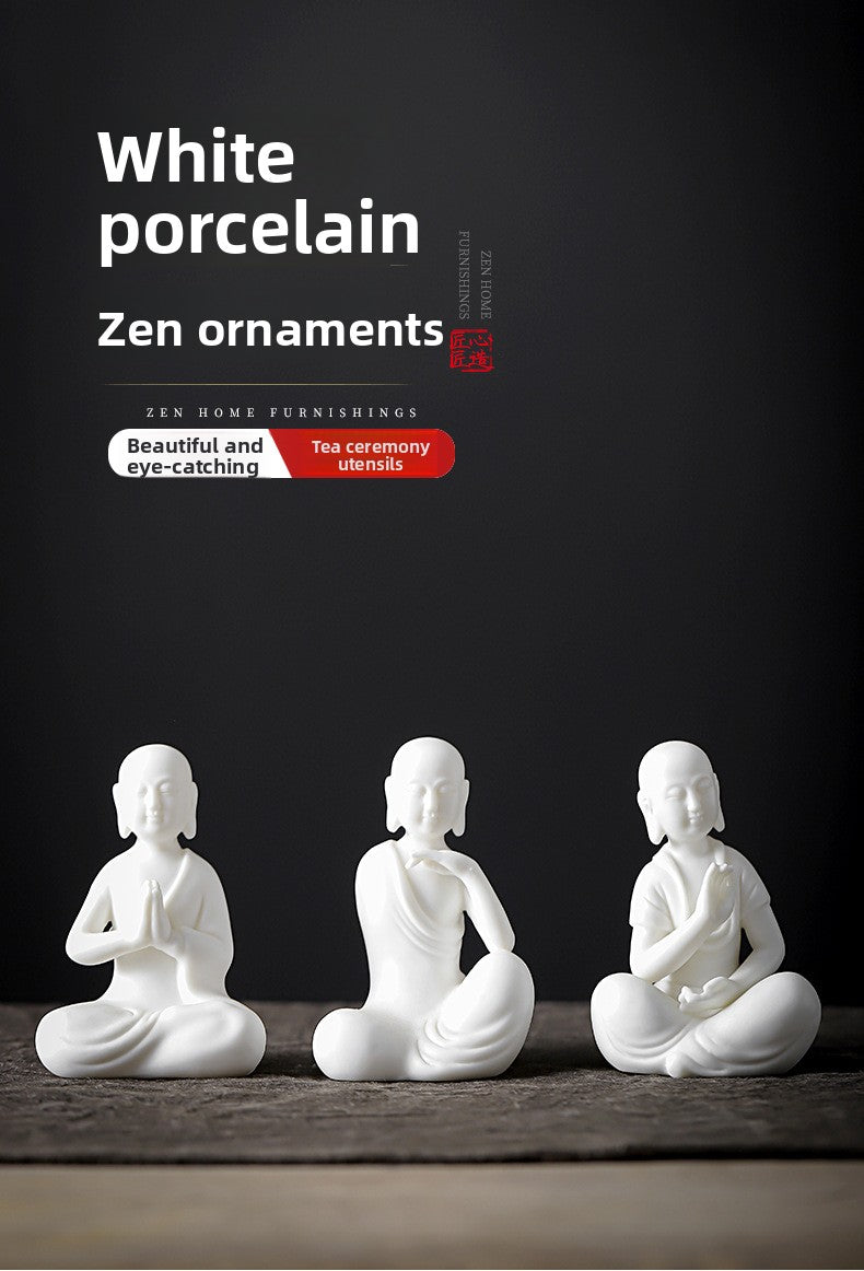 zensoullab Premium Ceramic Little Monk Tea Pet Tea Ceremony Accessories White Porcelain Little Novice Tea Table Tea Room Decoration Zen Decoration Ornament