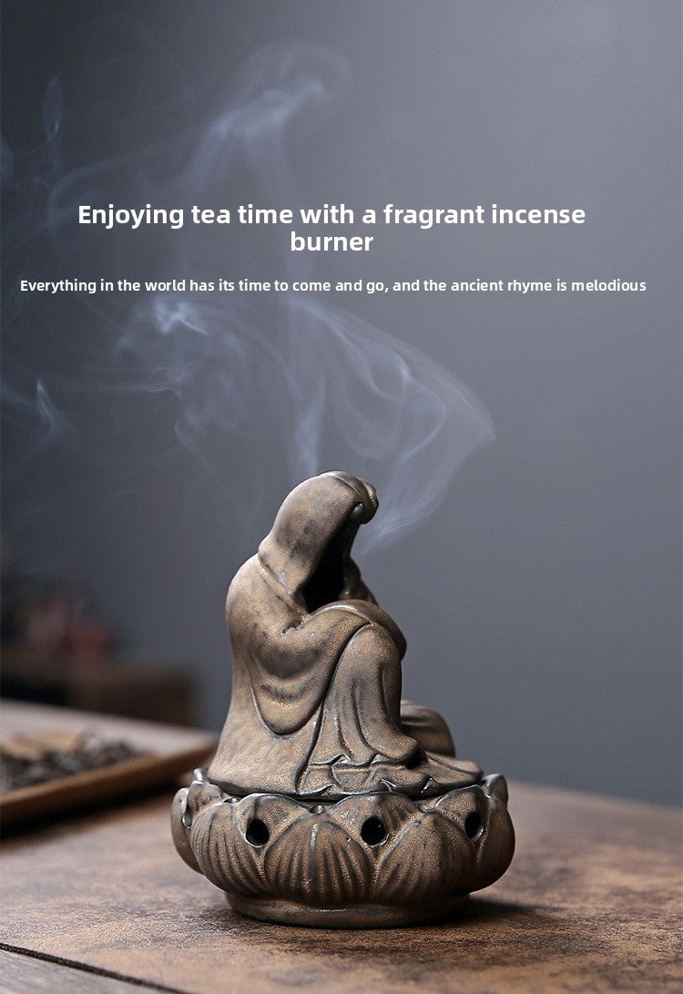zensoullab Ceramic Zen Unfettered Buddha Incense Burner Home Indoor Antique Creative Coil Incense Burner Sandalwood Agarwood Craft Ornament