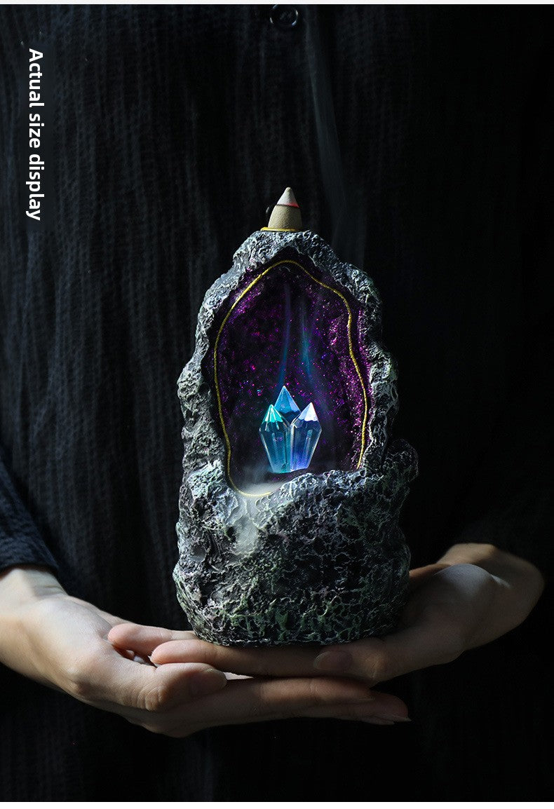 zensoullab Creative Resin Backflow Incense Burner Crystal Cave LED Night Light Aesthetic Indoor Incense Creative Ornament Backflow Incense