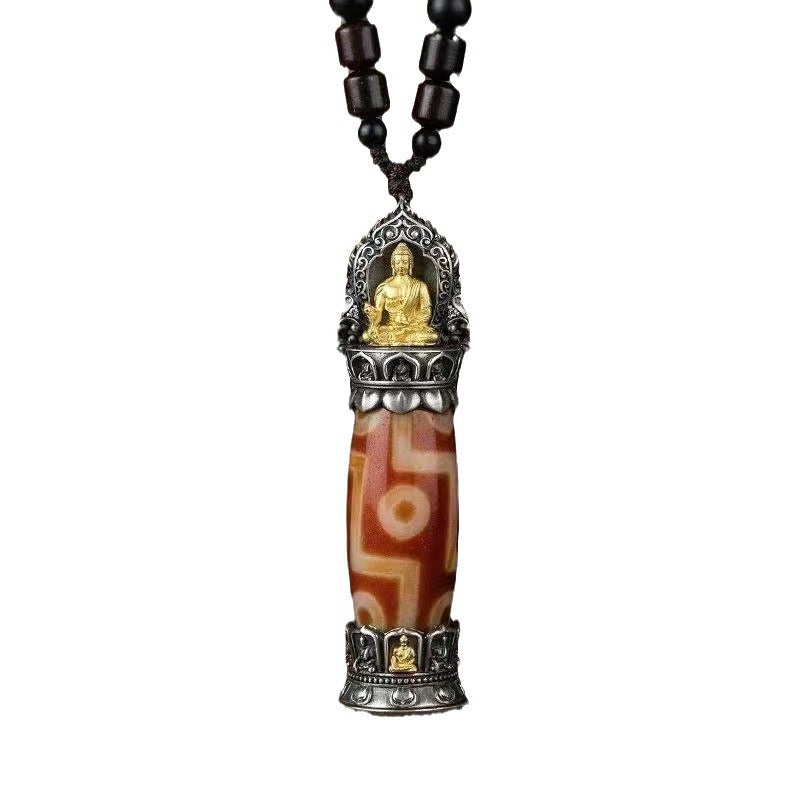 zensoullab Creative Ethnic Style New Chinese Nine-Eyed Dzi Bead Pendant Tibetan Six-Word Mantra Retro Unisex Artistic Pendant