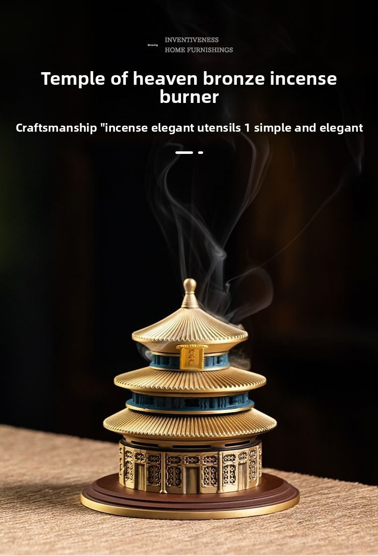 zensoullab Ancient Style New Chinese Style Temple of Heaven Copper Incense Burner Home Sandalwood Incense Indoor Coil Incense Agarwood Burner Incense Seal Incense Burner Ornament