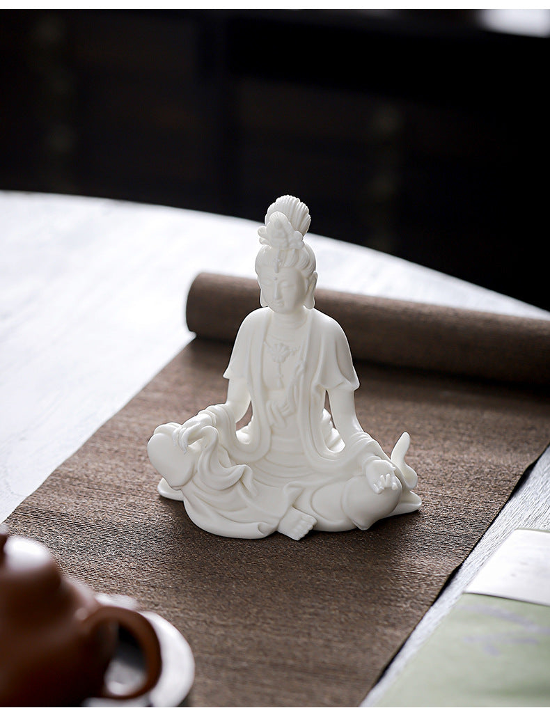 zensoullab Premium Dehua Ceramic Guanyin Buddha Statue Zen New Chinese Style Living Room Entrance Hall Guanyin Bodhisattva Ornament