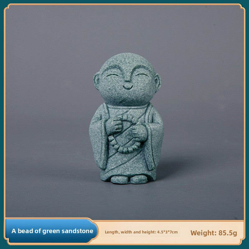 zensoullab Green Sand Stone Japanese Style Little Monk Home Aromatherapy Decoration Kyoto Kanzan Shape Fish Tank Aquarium Bonsai Matching Ornament