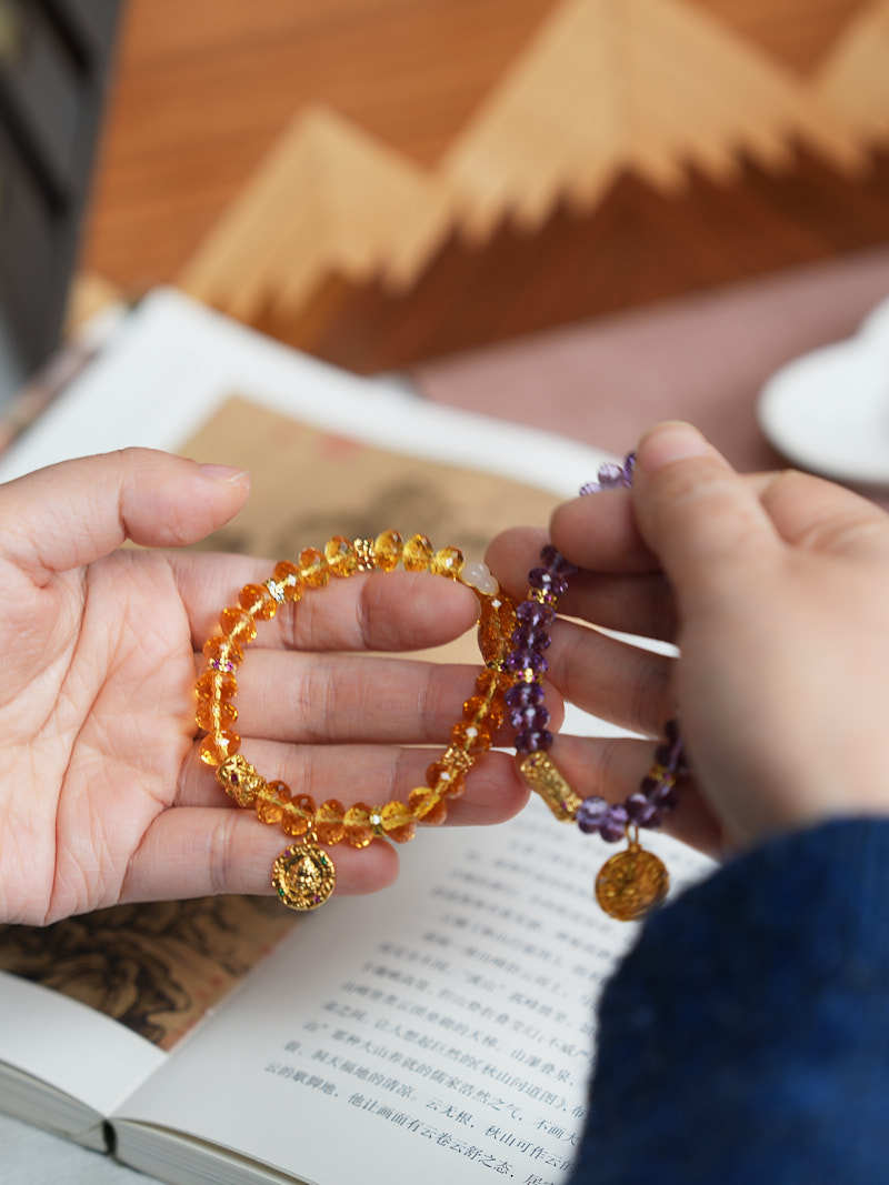 zensoullab Nine Purple Fire Cut Amethyst Bracelet for Women, Straight Cut High-end Crystal Jewelry Bracelet