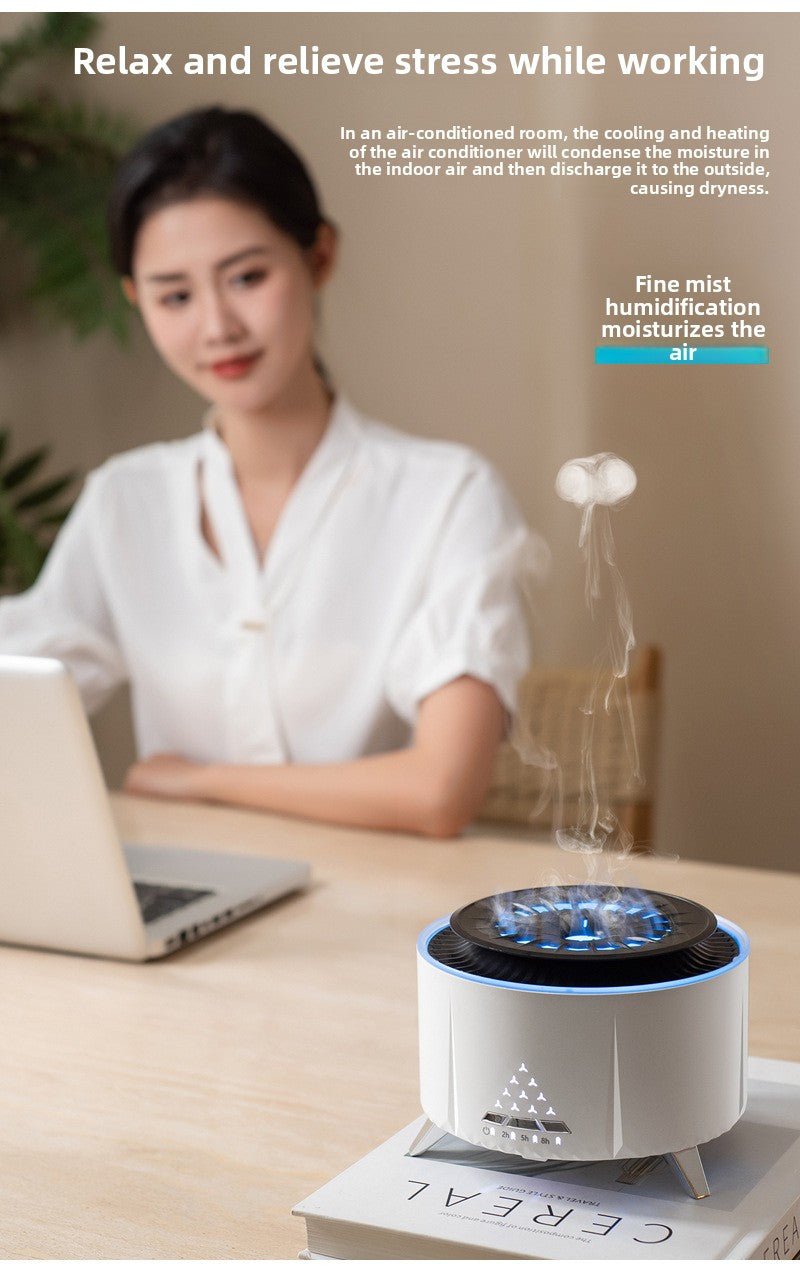 zensoullab Creative Flame Aromatherapy Diffuser White Noise Volcanic Lava Humidifier Desktop Simulation Jellyfish Smoke Ring Diffuser