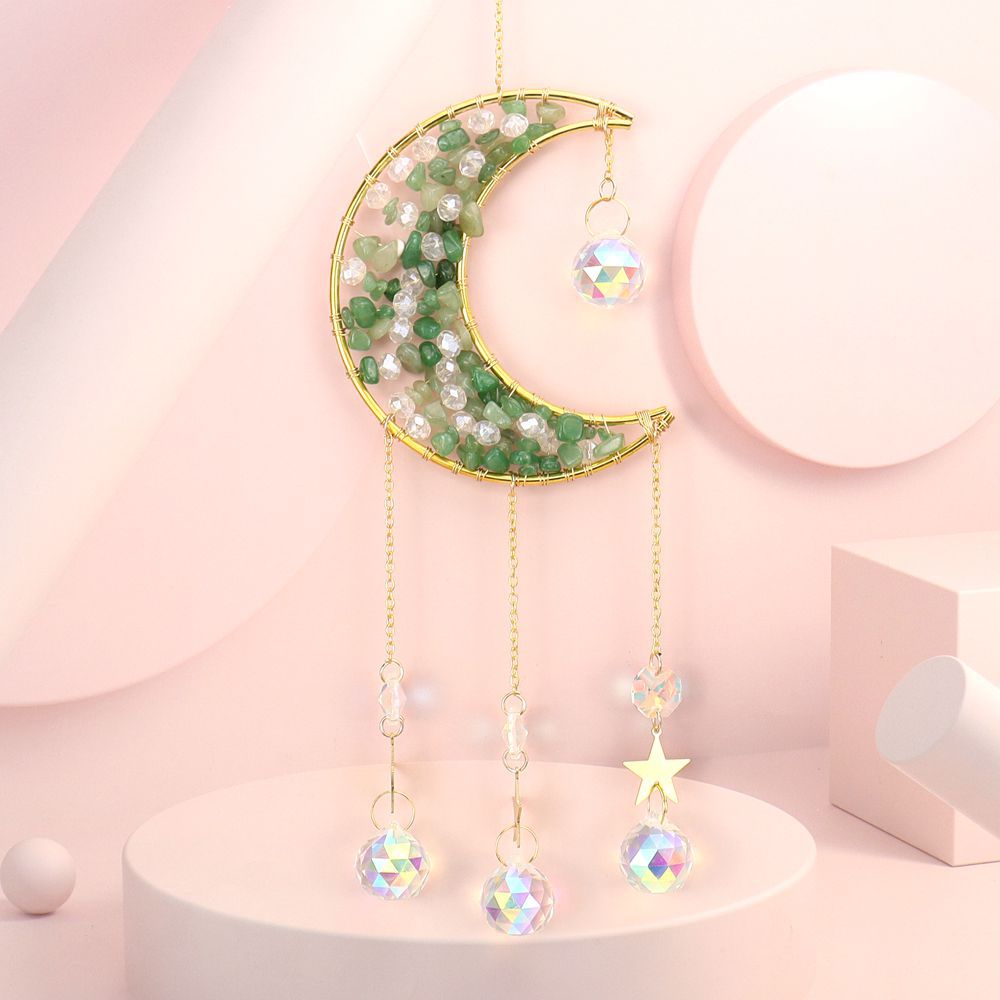 zensoullab Handmade Beaded Natural Crystal Crushed Stone Moon Star Wind Chime Craft Decoration Pendant Sun Catcher