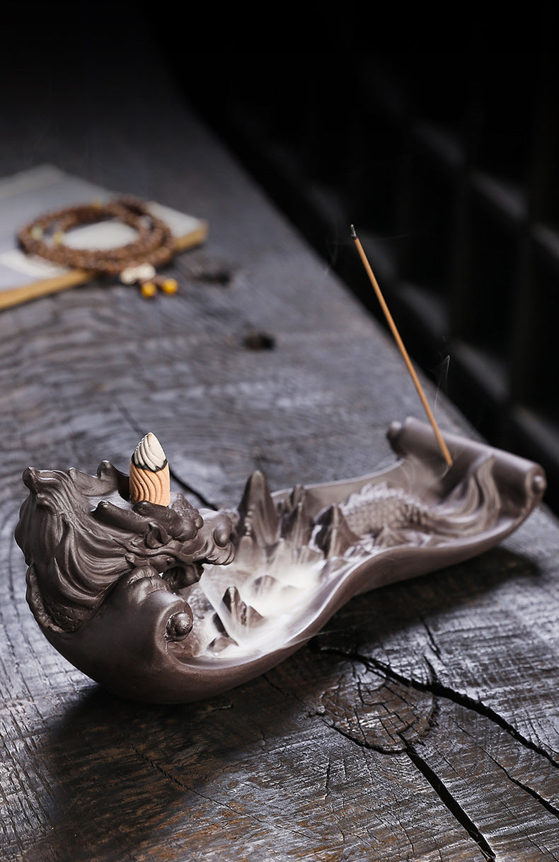 zensoullab Purple Clay Backflow Incense Burner Large Dragon Ornament Creative Chinese Dragon Mountain Water Backflow Incense Burner Ornament