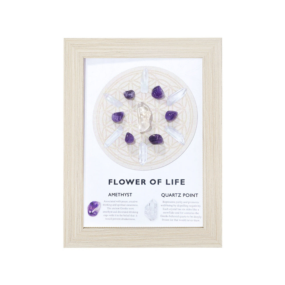 zensoullab Meditation Natural Raw Stone Specimen Frame Ornament Natural Crystal Mineral Colorful Seven-Color Stone Picture Frame Display Stand