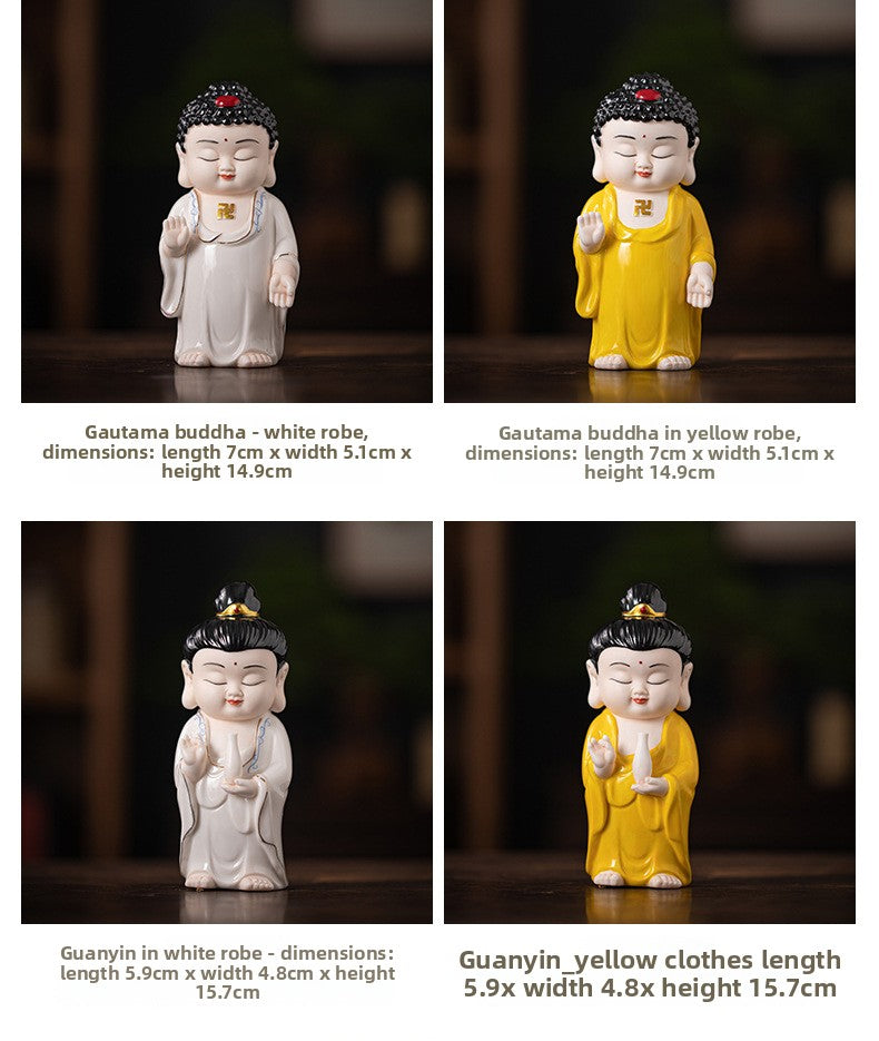 zensoullab Chinese Ceramic Three Saints Shakyamuni Guanyin Ksitigarbha Desktop Ornaments Creative Living Room Small Ornaments Home Decorations