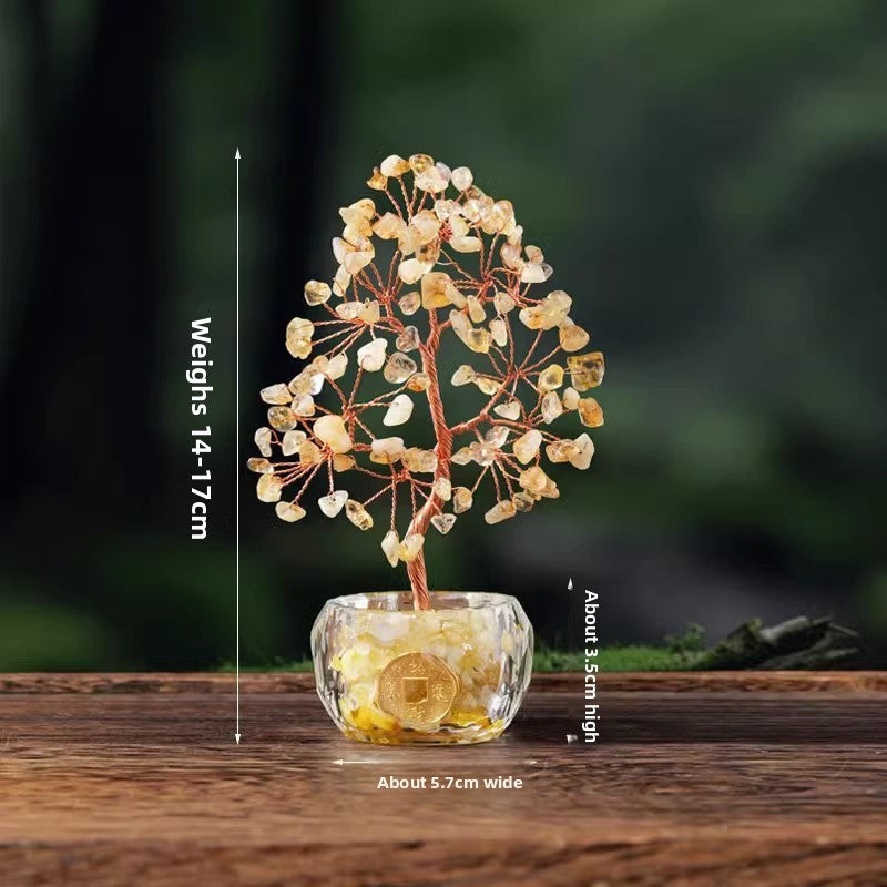 zensoullab Natural Yellow Crystal Money Tree Ornament Amethyst Wealth-Attracting Treasure Bowl Office Desk Decoration