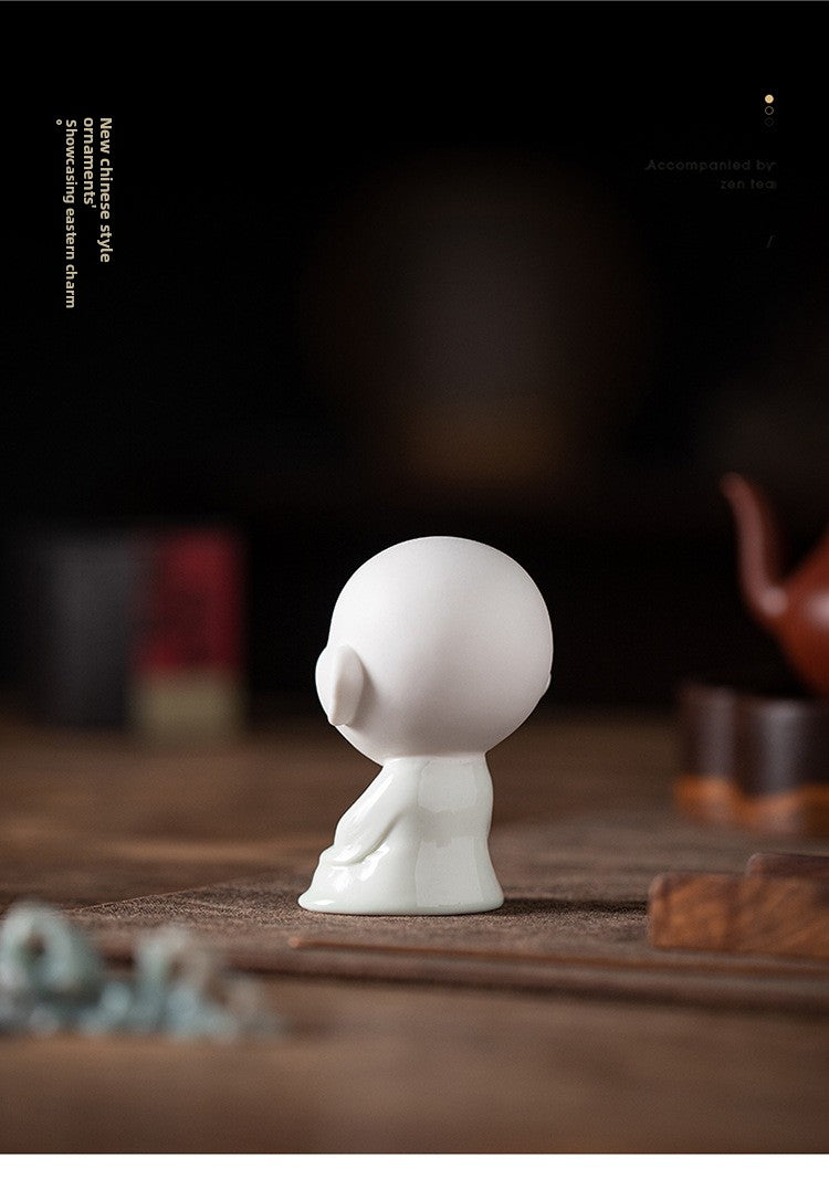 Zensoullab Cute Ceramic Monk Decoration Zen Decoration Fish Tank Landscape Celadon Samanera Tea Ornaments Tea Set Table-Top Decoration