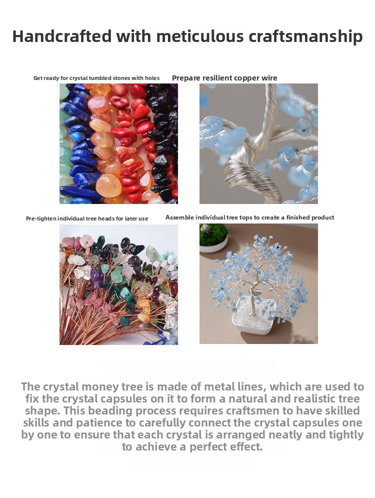 zensoullab Natural Aquamarine Crystal Raw Stone Tree of Life Wealth-Attracting Desktop Office Ornament Crystal Craft