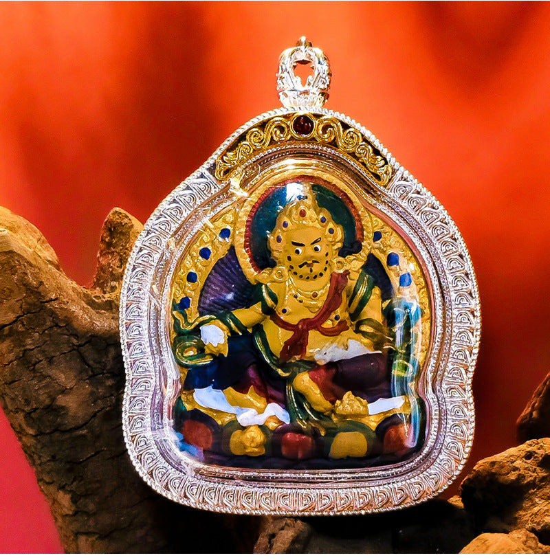 zensoullab Hand-painted Rubbing Thangka Three-dimensional Painted Black God of Wealth Gawu Box Pendant Necklace Zakiram Buddha Amulet