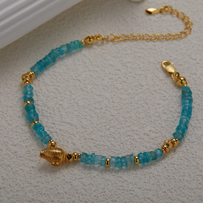 Zensoullab Original Design S925 Sterling Silver Natural Apatite Colored Gems Necklace Women's Trendy Handmade Beaded Silver Temperament Clavicle Chain