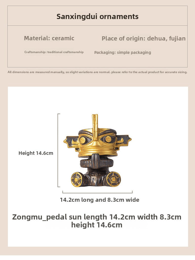 zensoullab National Trend Cultural Creative Ceramic Sanxingdui Zongmu Standing Figure Gold-Faced Ornament Home Living Room Tea Room Desktop Decoration