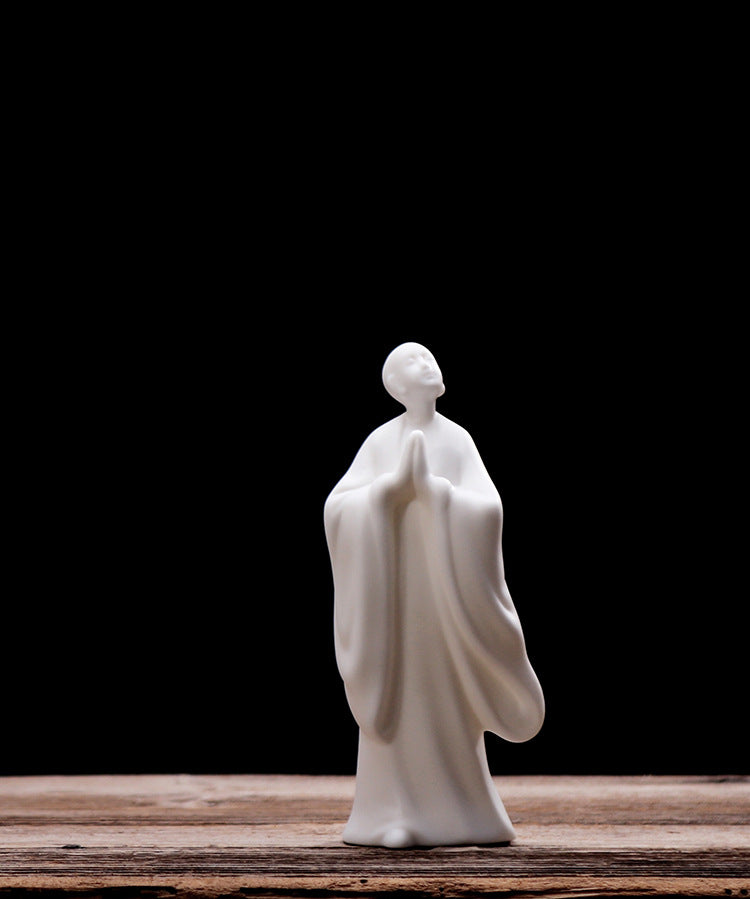zensoullab Zen Character Ceramic Little Monk Chinese Style Ornament White Porcelain Blessing Little Novice Living Room Root Carving Study Room Soft Decoration