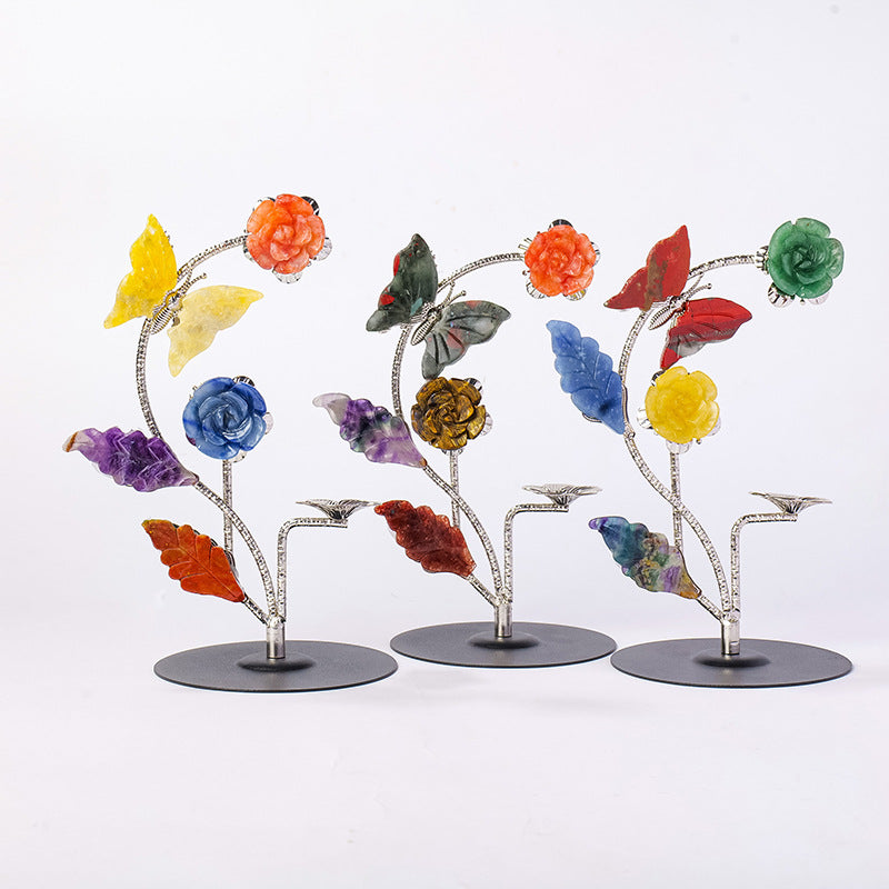 zensoullab Natural Crystal Rose Flower Butterfly Crystal Ball Ornament Crystal Craft Ball Stand Candle Holder Holiday