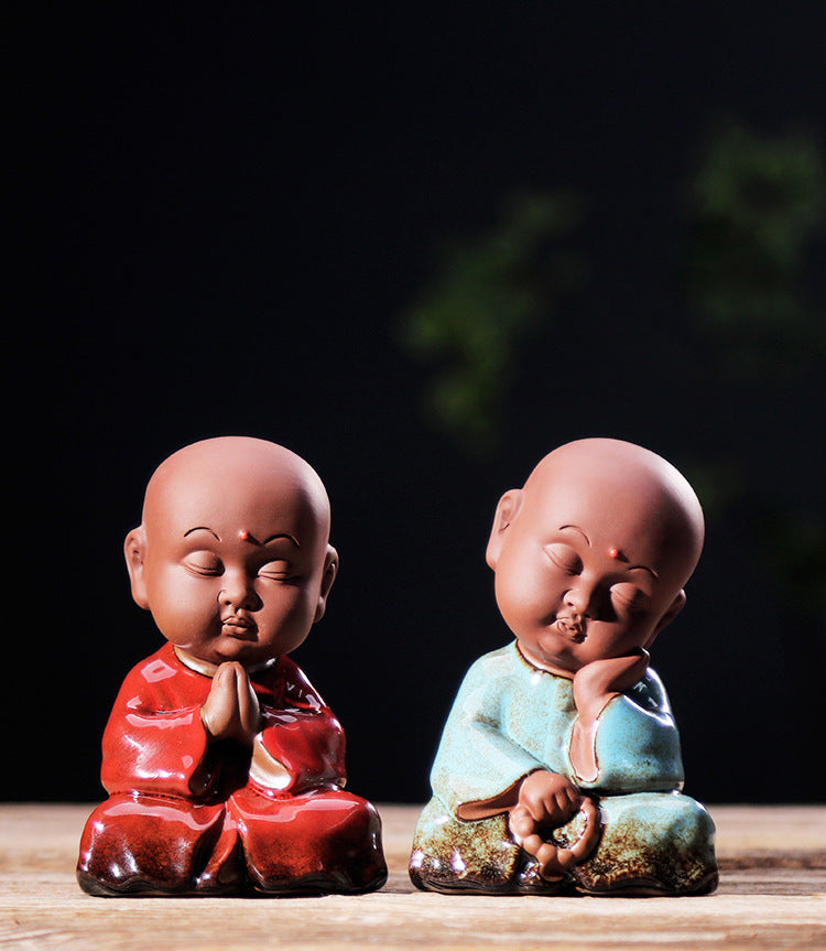 zensoullab Zen Purple Clay Little Monk Tea Pet Kung Fu Tea Set Tea Ceremony Accessories Chinese Style Little Monk Home Decoration Small Ornament