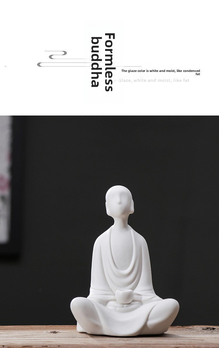 zensoullab Zen Ceramic Formless Buddha Handmade White Porcelain Little Monk Figurine Home Living Room Tea Ceremony Chinese Decor Ornament