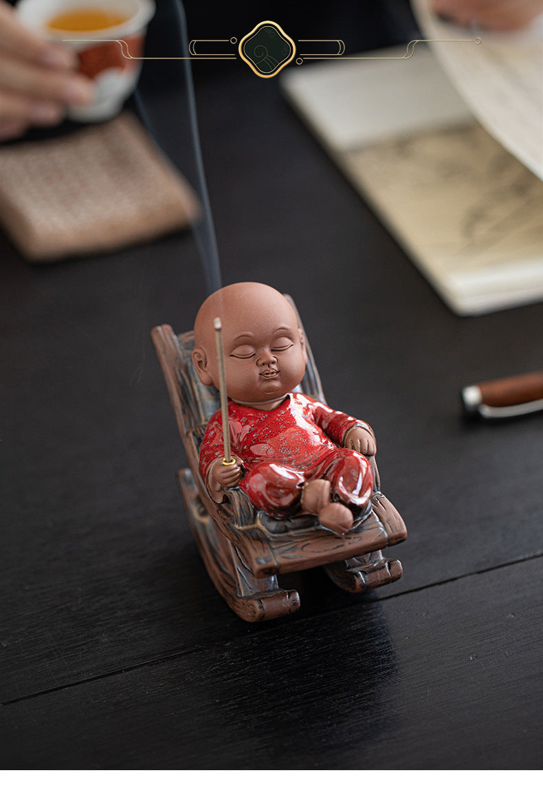 zensoullab Rocking Chair Little Monk Incense Burner Creative Incense Holder Zen Tea Room Aromatherapy Burner Ornament Incense Holder Craft