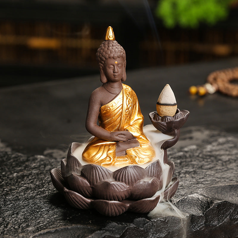 zensoullab Purple Clay Ceramic Lotus Base Thai Buddha Backflow Incense Burner Hot Selling Backflow Incense Offering Incense Burner Sandalwood Incense