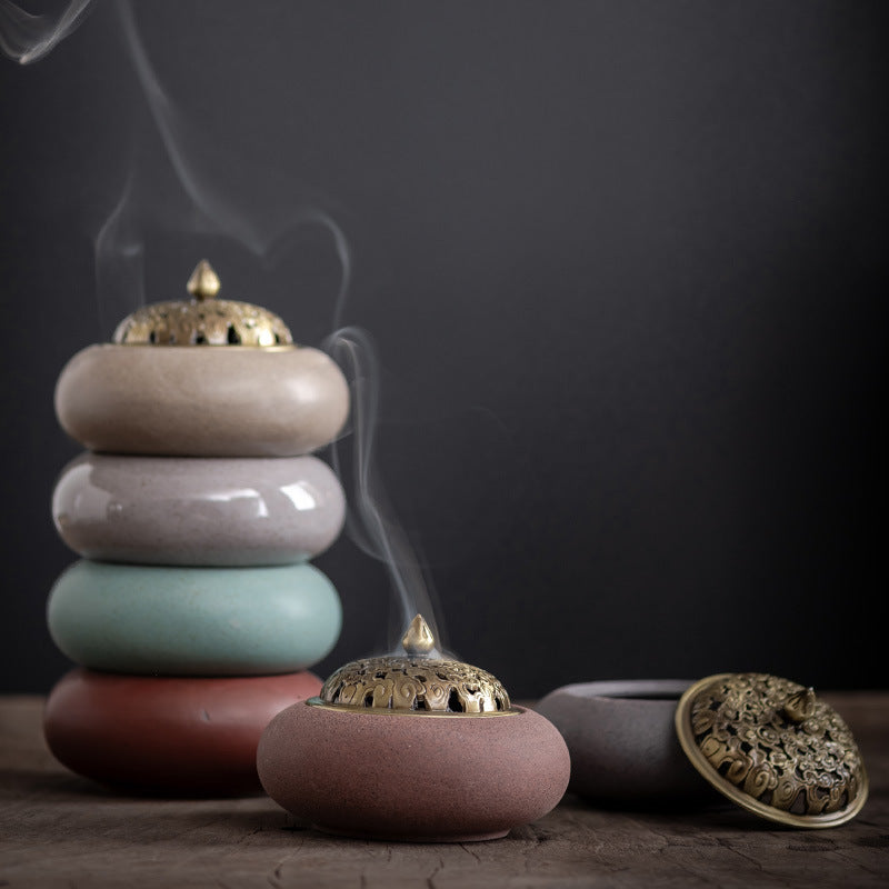zensoullab Chinese Zen Style Cloud Ceramic Incense Burner Ornament for Home Indoor Tea Table Vintage Small Incense Burner Sandalwood Incense Tool Incense Ceremony