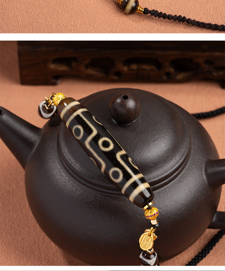 zensoullab Natural Yellow Nine-Eye Dzi Bead Necklace Taiwan Work Agate Pendant Unisex Couple Style Braided Necklace In Stock