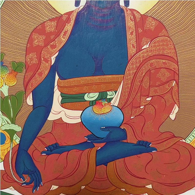 zensoullab Nepal Hand-painted Medicine Buddha Thangka Yellow God of Wealth Manjushri Four-armed Guanyin White Tara Green Tara Entrance Wall Hanging Painting