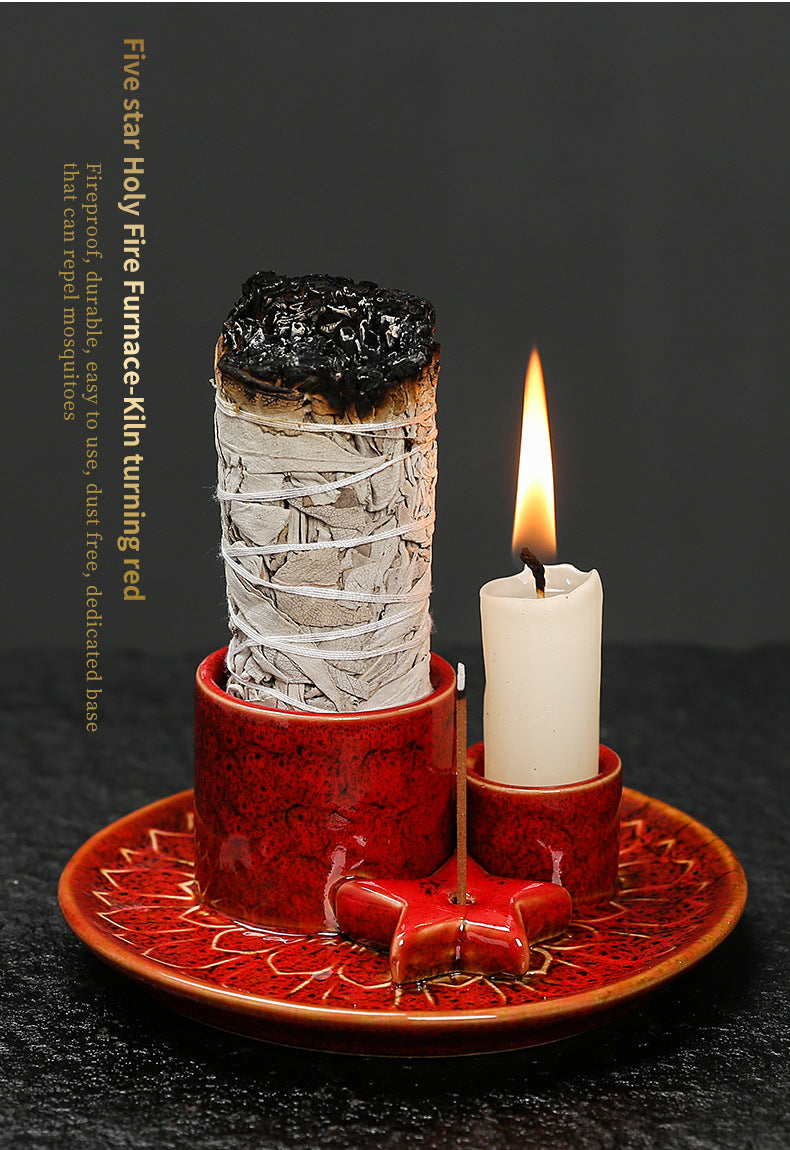 Ceramic Aromatherapy Candle Holder Aromatherapy Burner Simple Nordic Style Candle Cup Atmosphere Decoration Sage Holy Wood Plate