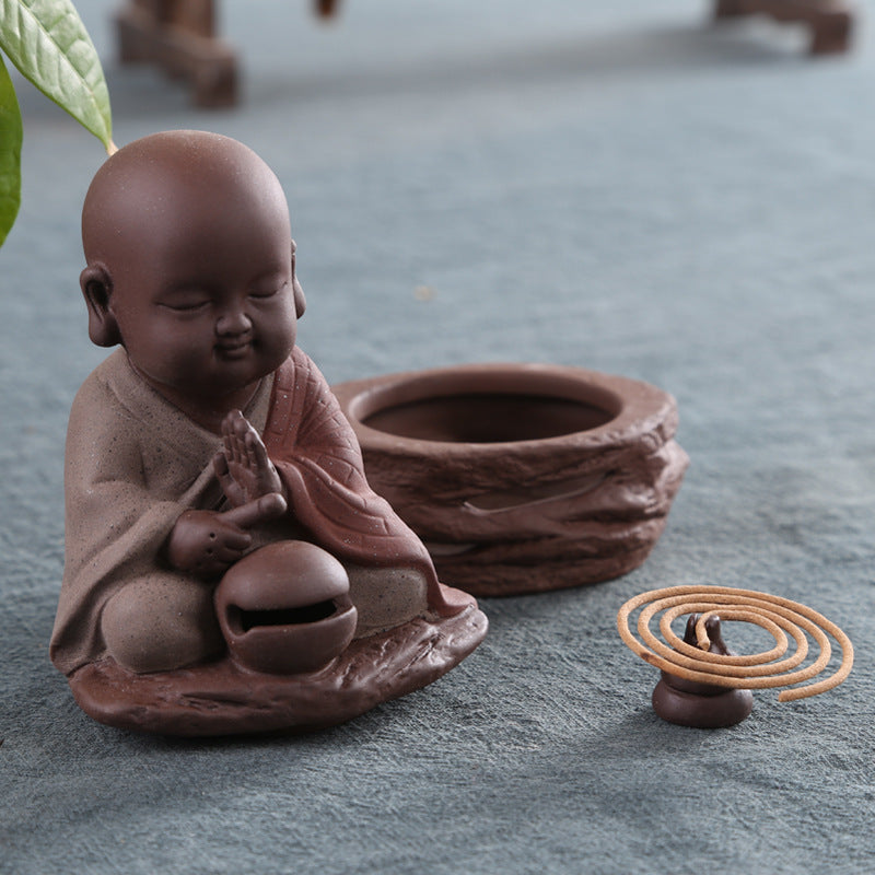 zensoullab Yunshang Ceramic Incense Burner Reciting Little Monk Color Sand Incense Burner Agarwood Sandalwood Incense Burner Ornament