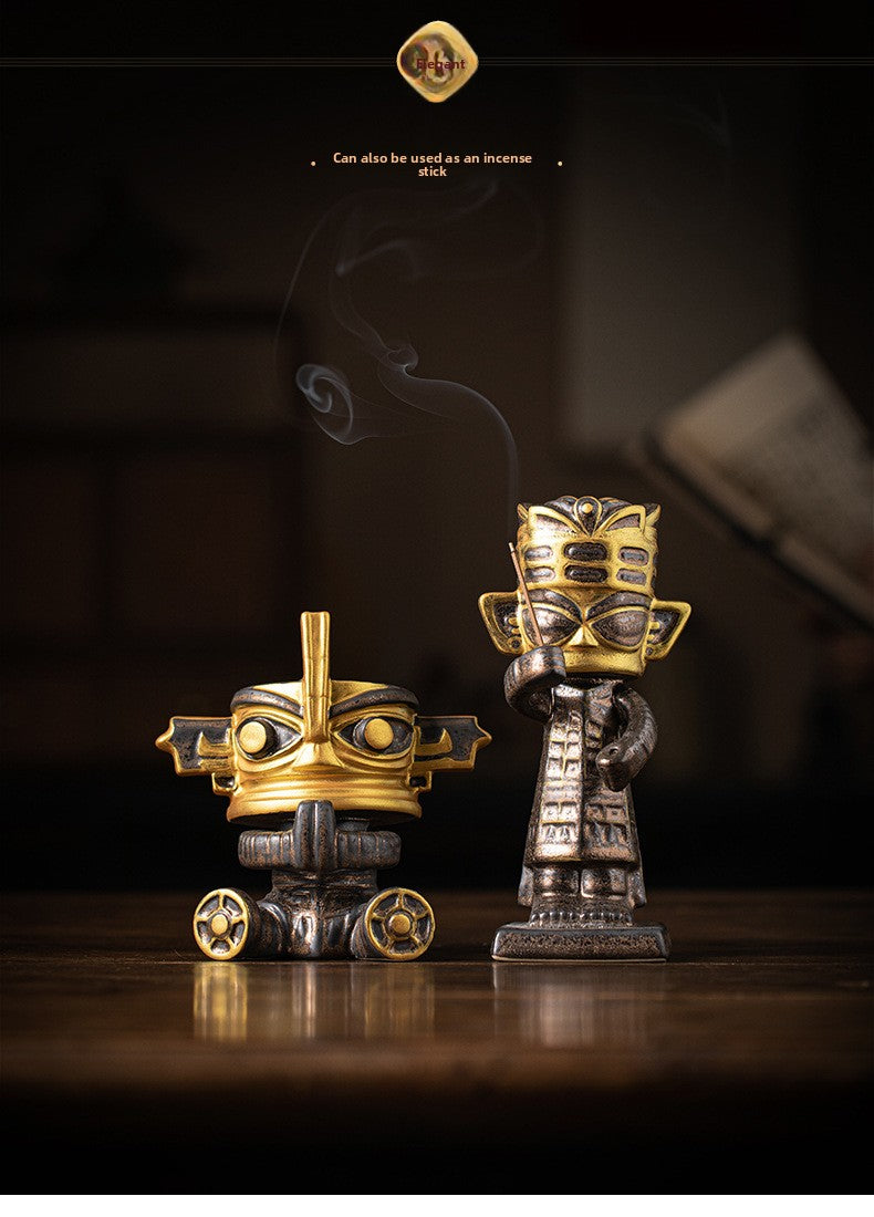 zensoullab National Trend Cultural Creative Ceramic Sanxingdui Zongmu Standing Figure Gold-Faced Ornament Home Living Room Tea Room Desktop Decoration
