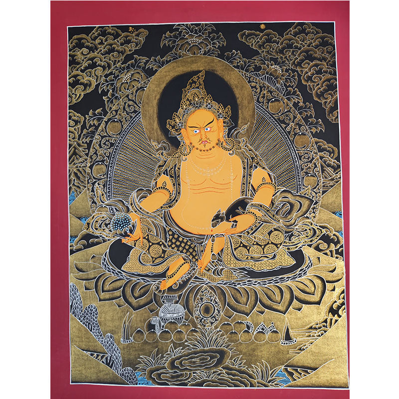 zensoullab Nepal Hand-painted Black God of Wealth Thangka Yellow God of Wealth Manjushri White Tara Samantabhadra Green Tara Black Thangka Entrance Hanging Painting